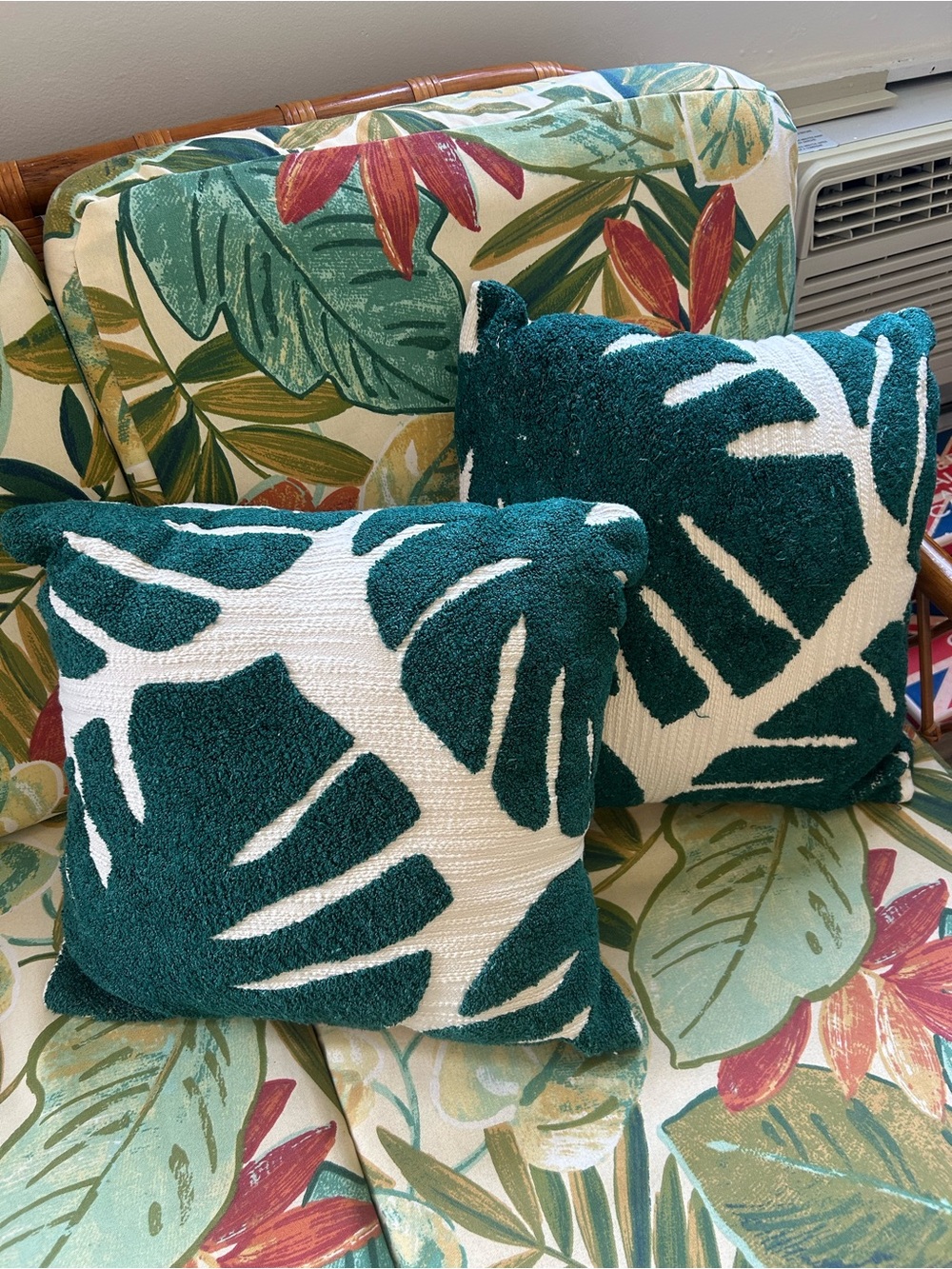 Urban Outfitters Teal and White Tropical Leaf Accent Pillows (Pair)